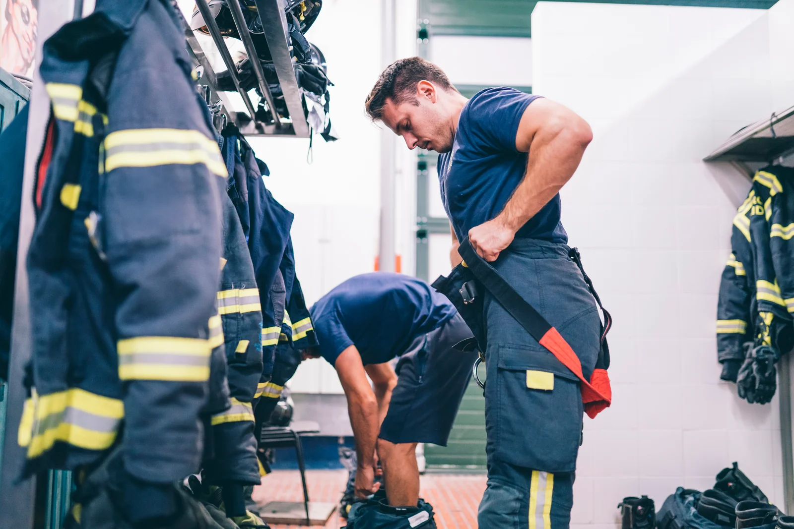 Firefighters preparing for emergency service
